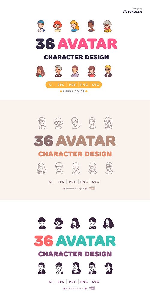 108 Avatar Character Design 3 Style Icons Pack