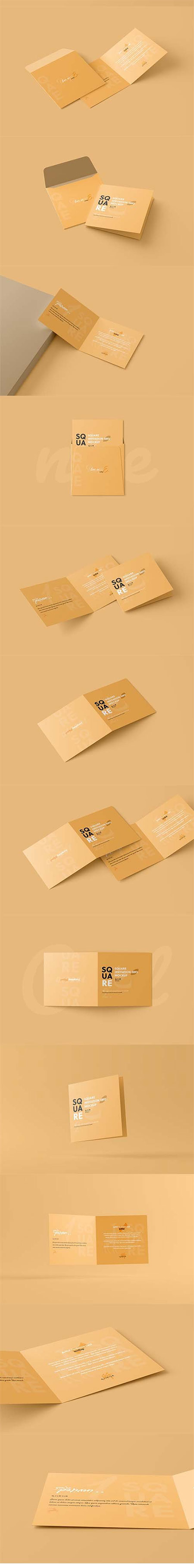Square Folded Invitation Card Mockup
