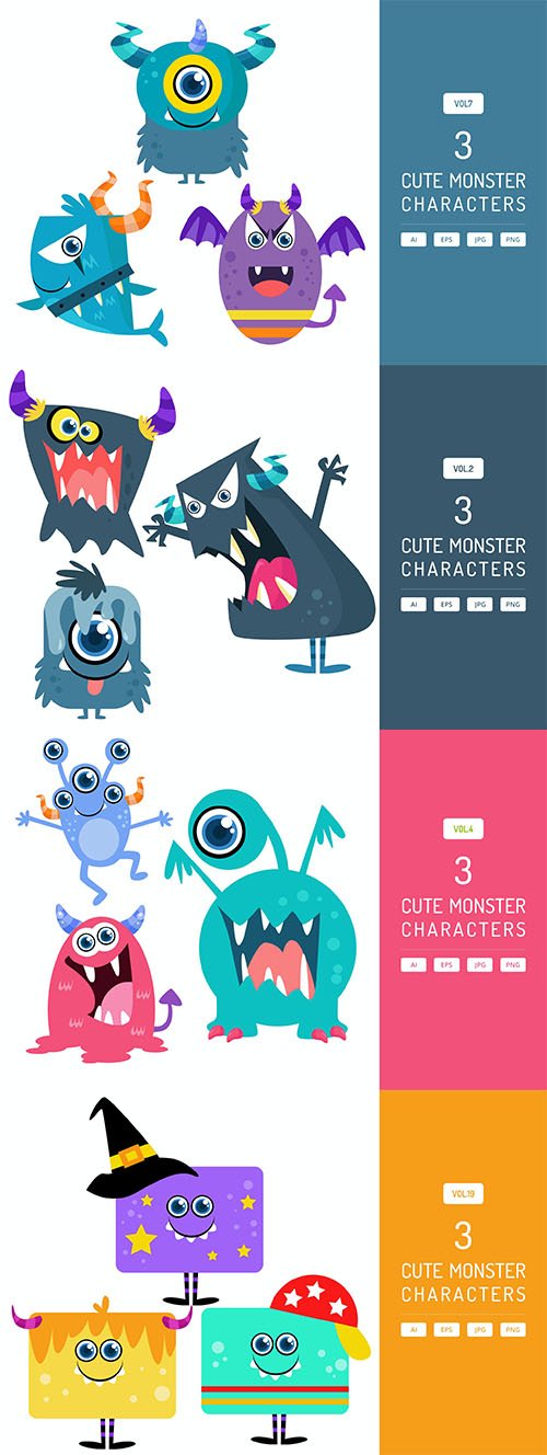 Cute monster characters Vector set