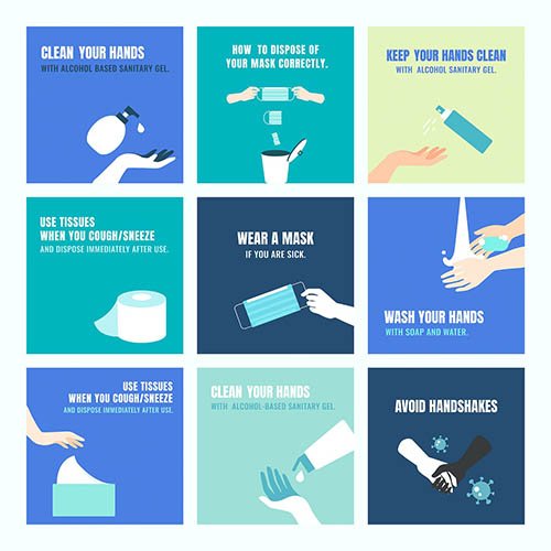 Cleanliness and coronavirus awareness message set vector