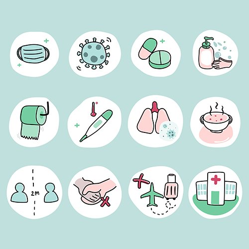 Protect yourself from coronavirus pandemic icon set