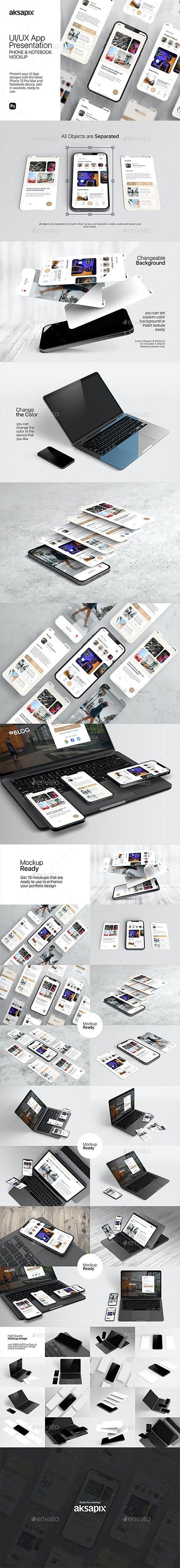 UI/UX App Presentation - Phone & Notebook Mockup 30439812