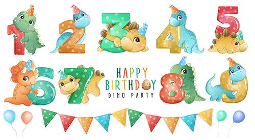 Cute little dinosaur with numbering birthday party collection