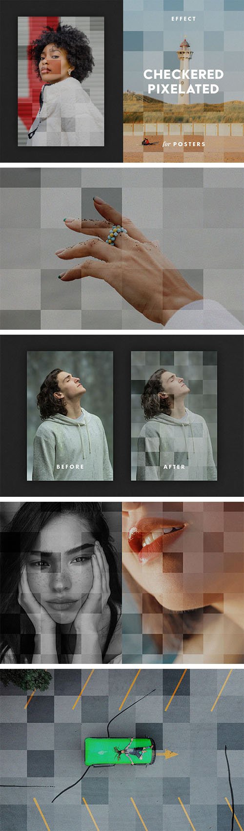Checkered Pixelated Poster Effects for Photoshop