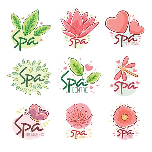 Set of spa center logos flat style