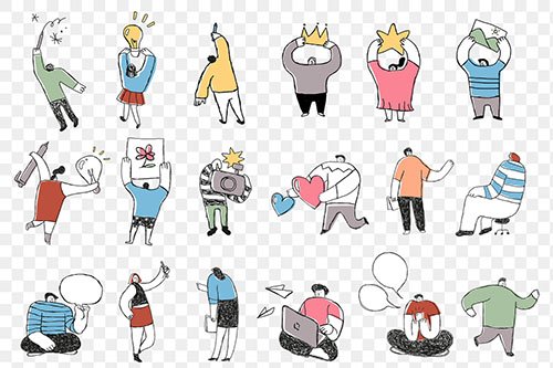 Cute colorful business png cartoon icons set