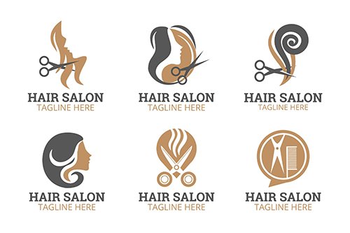 Flat hand drawn hair salon logo collection