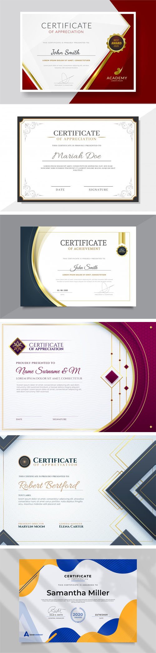 6 Modern Certificate & Diploma Templates in Vector