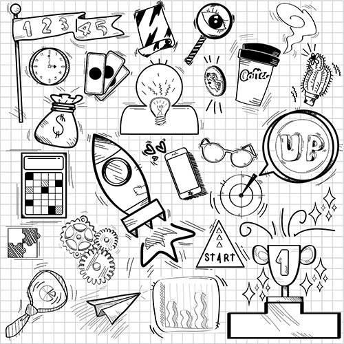 Doodles of aspiration and achievement symbols