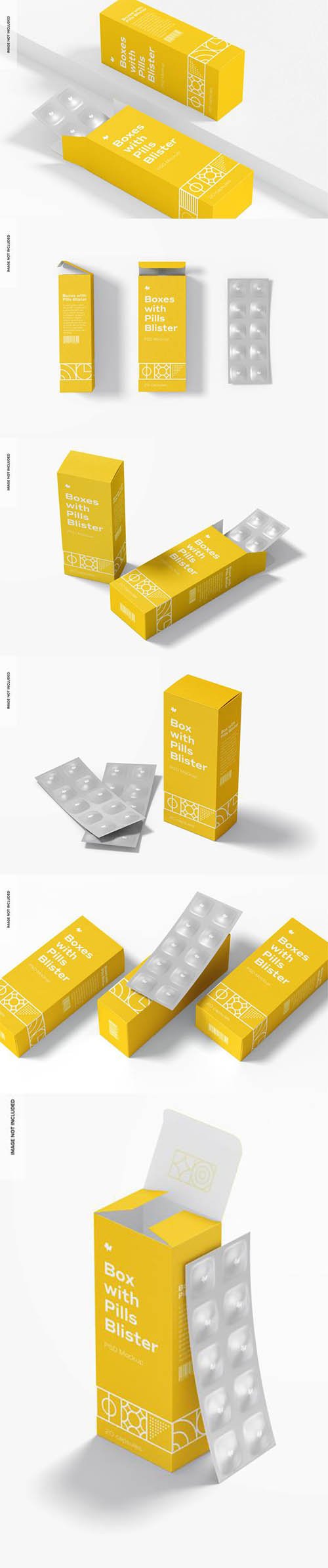 Boxes with pills blister set mockup