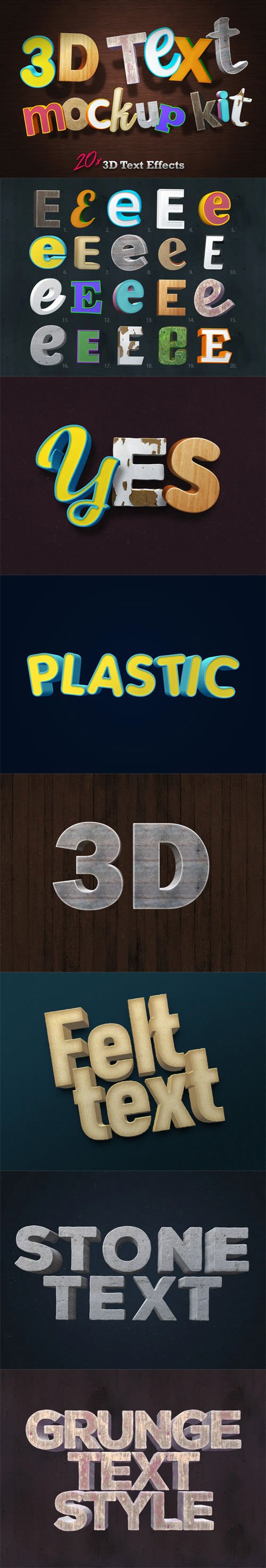3D Text Mockup Kit - 20x 3D Text Effects