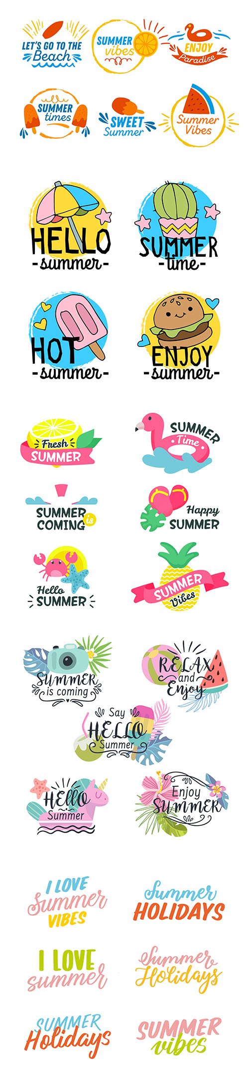 Colorful hand-drawn summer badge collection Vol2