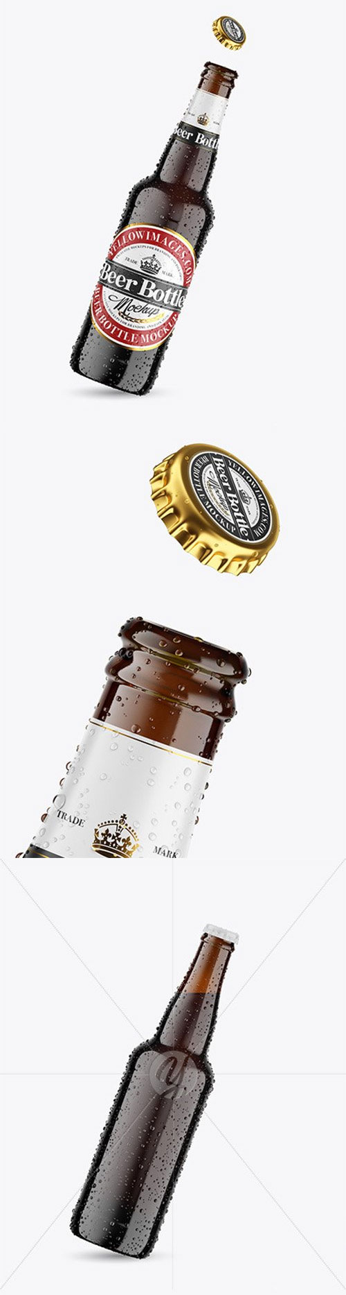 Amber Glass Dark Beer Bottle w/ Condensation Mockup