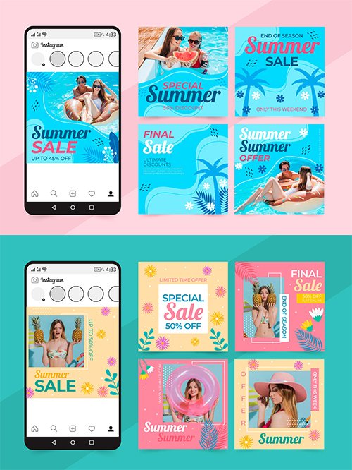 Summer sales social media posts set