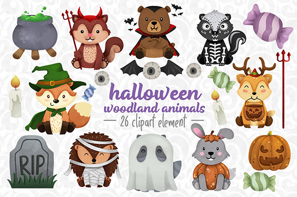 Halloween Woodland Animals Clipart Set 1