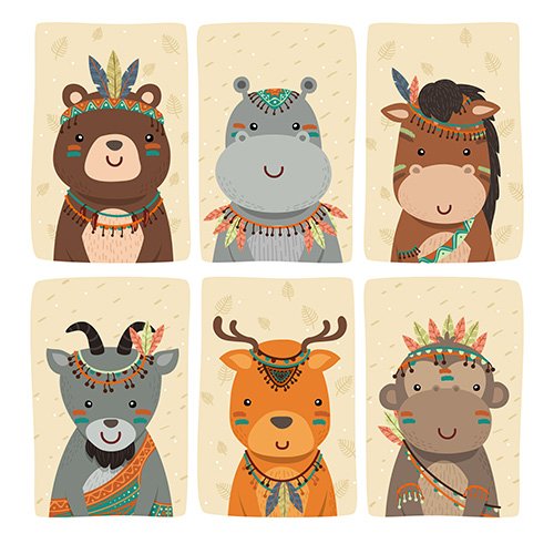 Vintage animal character collection illustration