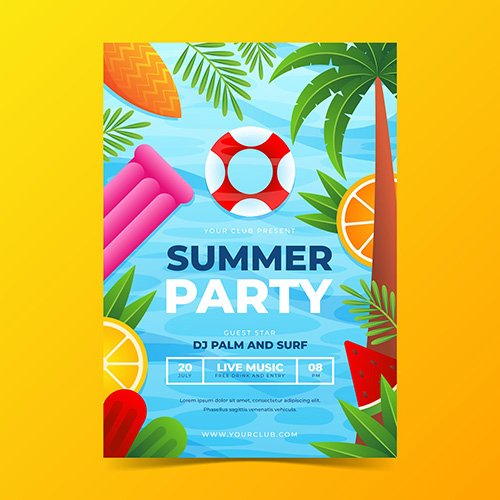 Gradient summer party vertical poster template
