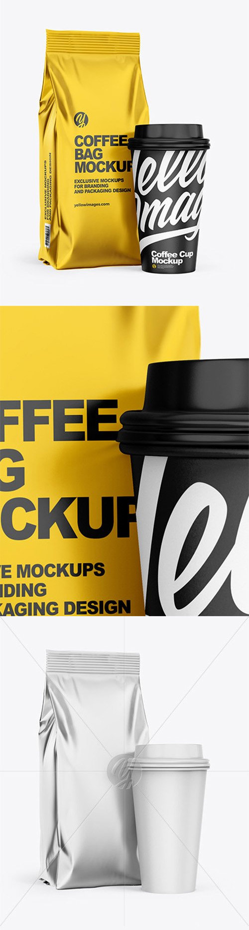 Metallic Coffee Bag with Cup Mockup 80147