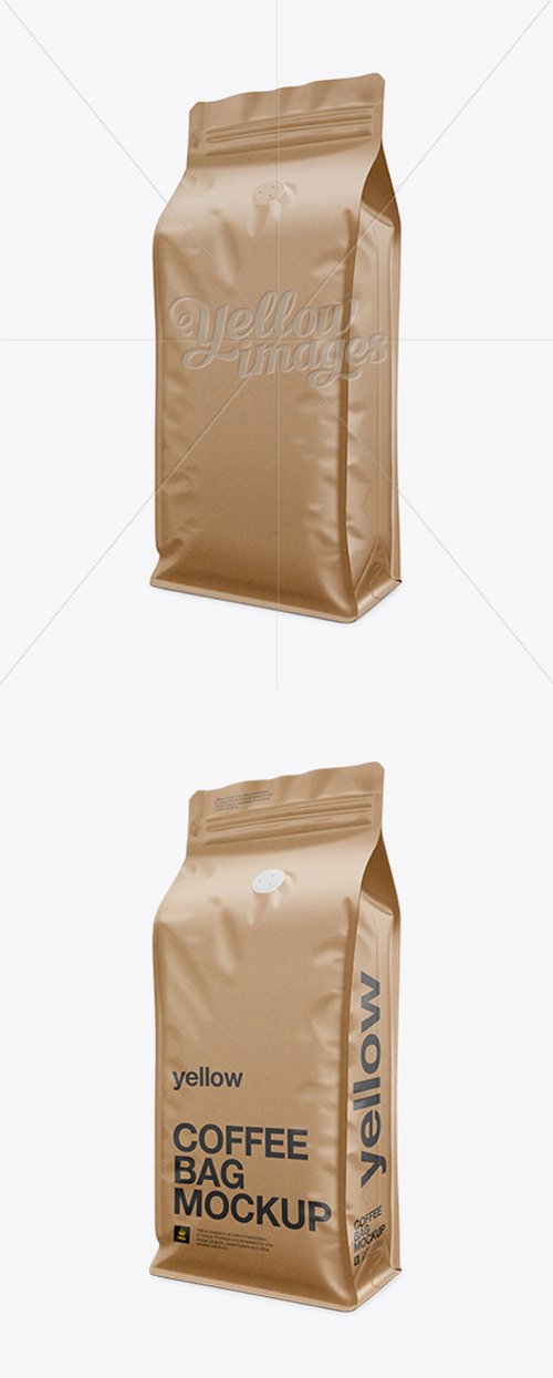 Kraft Paper Coffee Bag Mockup / Front 3/4 View 10985