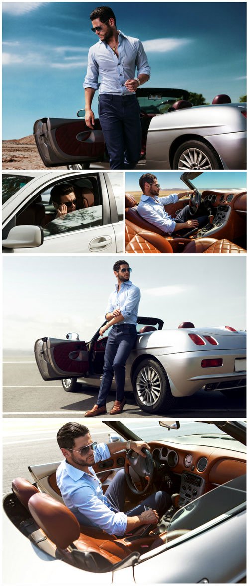 Young man driving a car stock photo