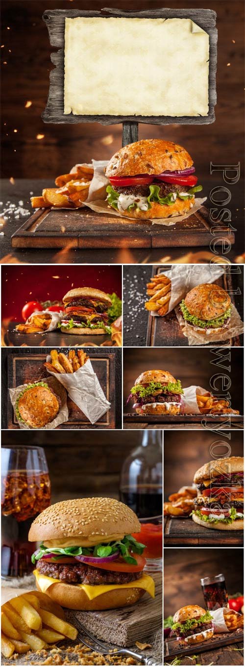 Hamburger and fries stock photo