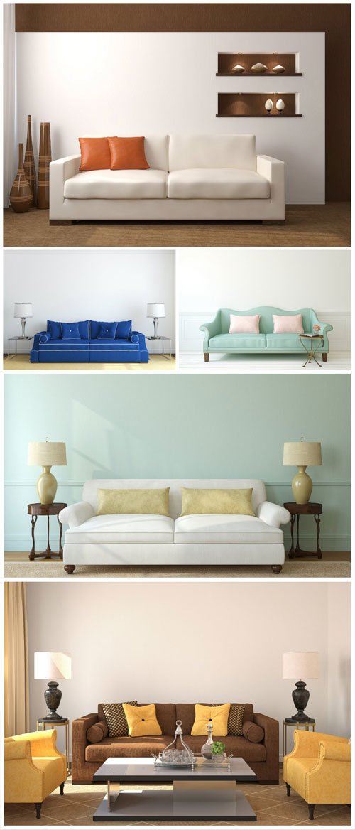 Modern upholstered furniture, sofas stock photo