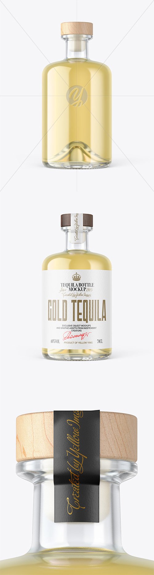 Gold Tequila Bottle with Wooden Cap Mockup 79841