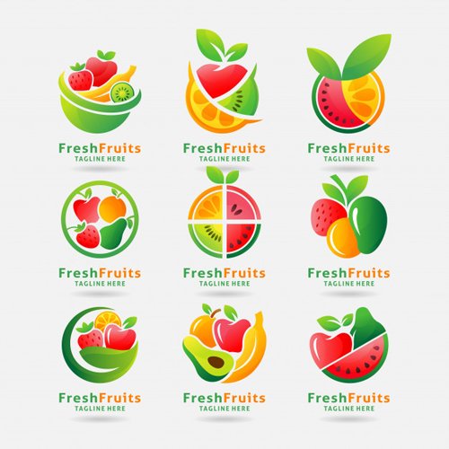 Collection of fresh fruits logo vector design