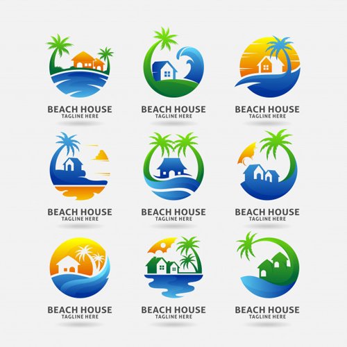 Collection of beach house logo vector design