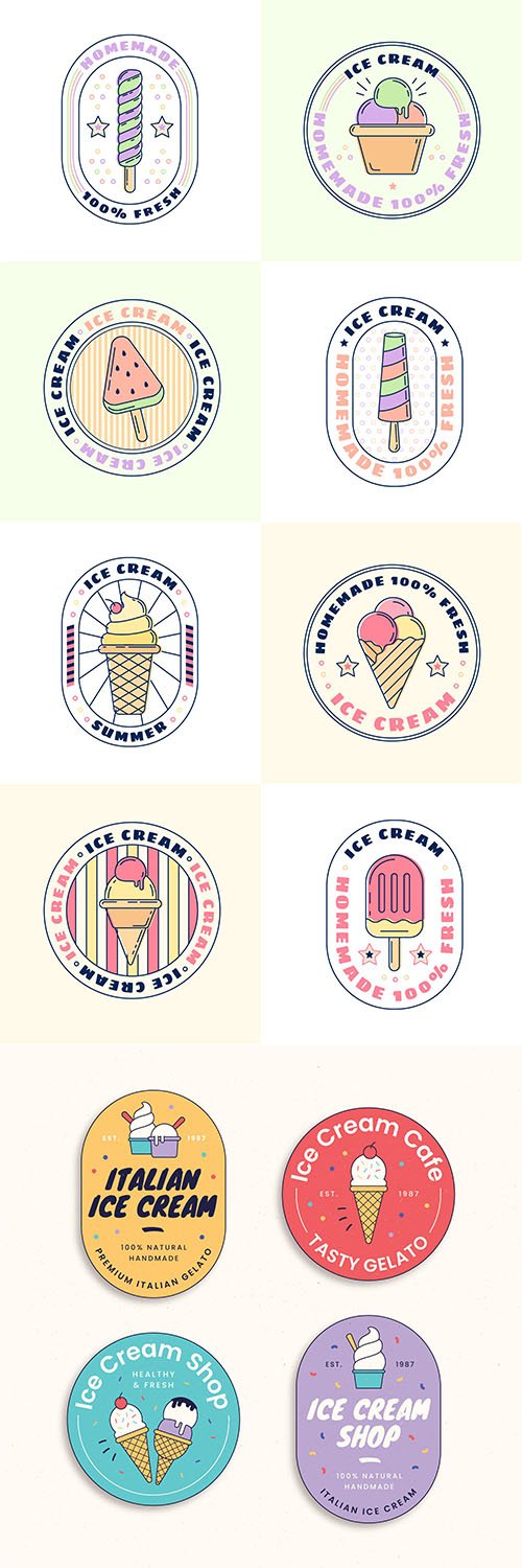 Linear Flat Ice Cream Labels Collection