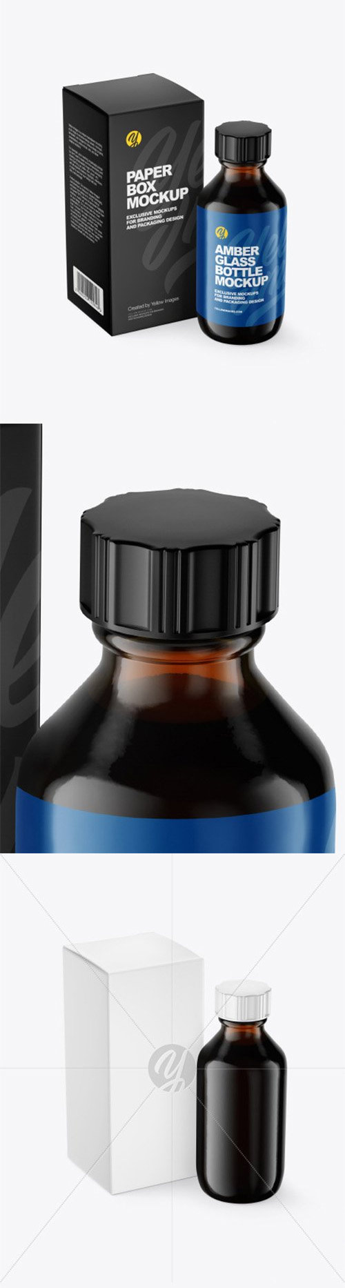 Amber Glass Bottle With Box Mockup 80077