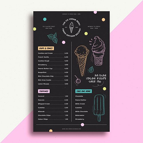 Hand-drawn ice cream blackboard menu template