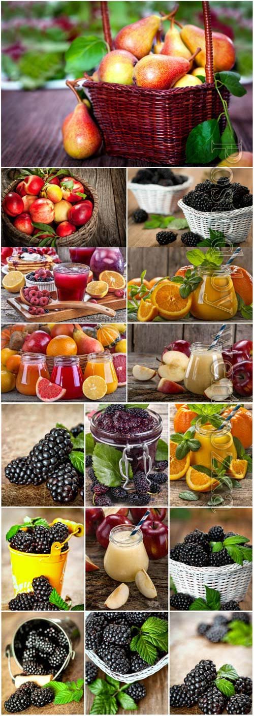 Fresh fruits berries and juices stock photo