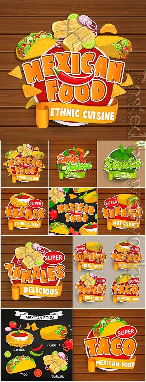 Mexican food stickers in vector