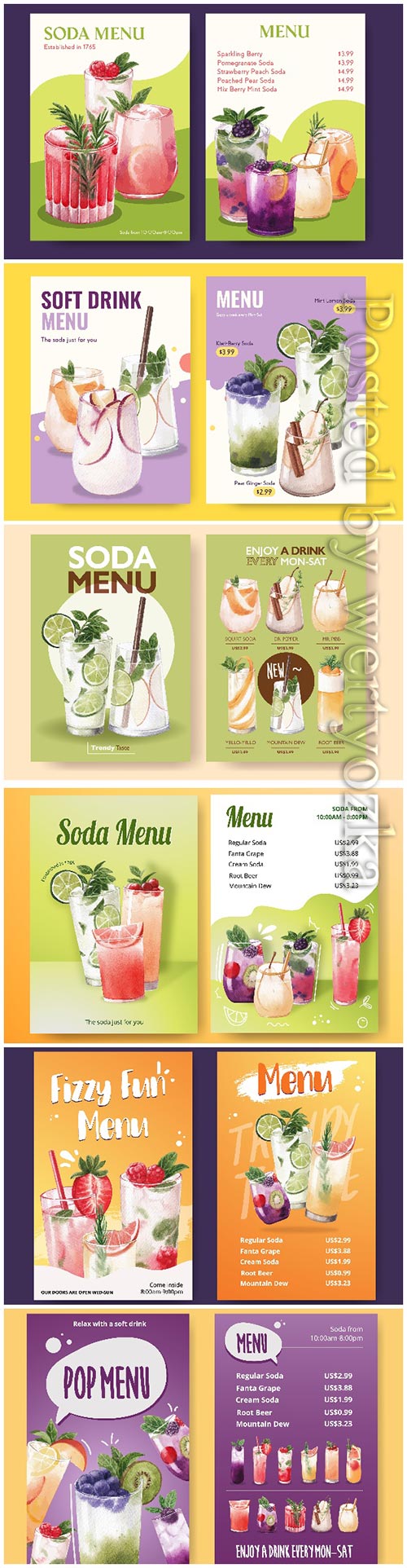 Soda drink menu watercolor illustration