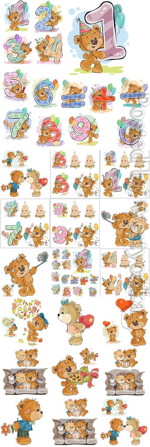 Funny cartoon teddy bears in vector