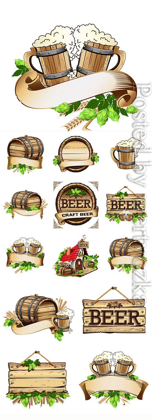 Beer labels logos elements in vector