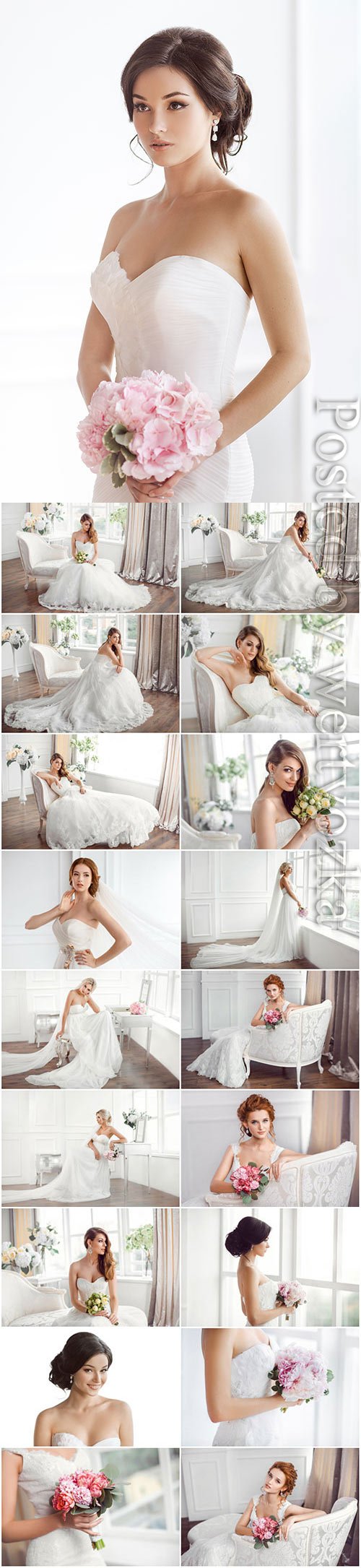 Beautiful brides with wedding bouquets stock photo