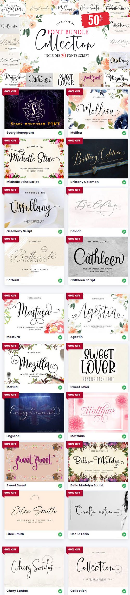 Calligraphy Fonts Bundle - 20 Scripts Fonts