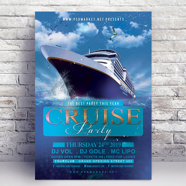 Cruise Party Night Flyer - PSD Template
