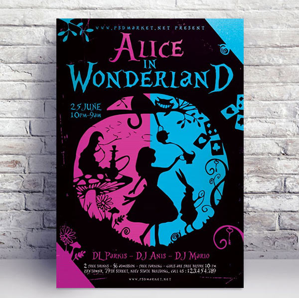 Alice In Wonderland Flyer - PSD Template