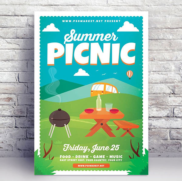 Summer Picnic Flyer - PSD Template