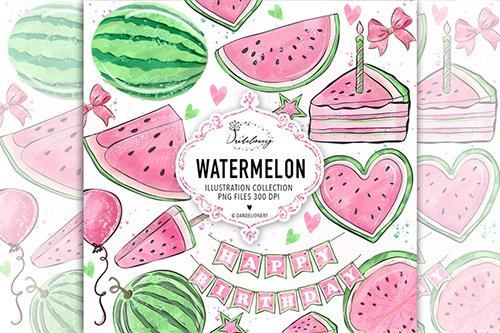 Watercolor Pink Watermelon Clipart