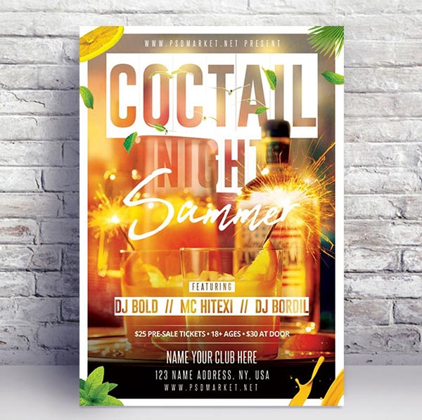 Cocktail Night Flyer - PSD Template