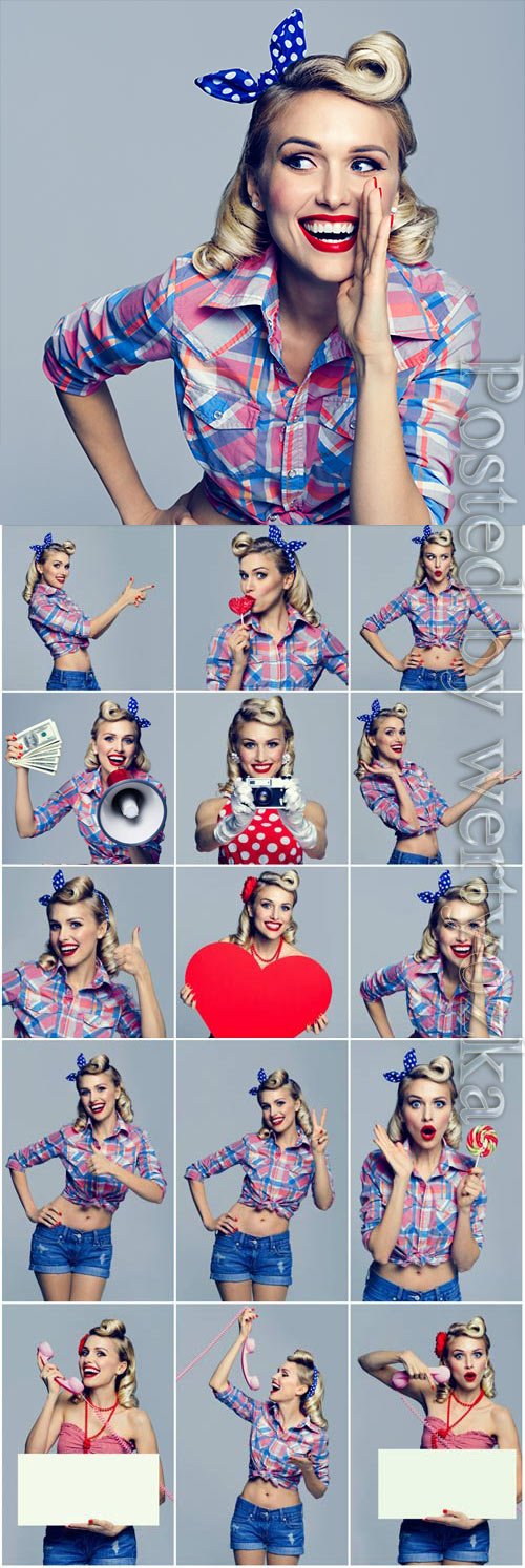 Cheerful girl in retro style stock photo