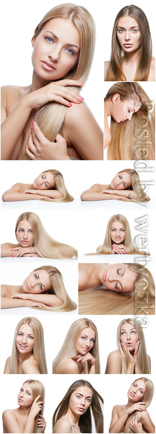 Blonde girls with long beautiful hair stock photo