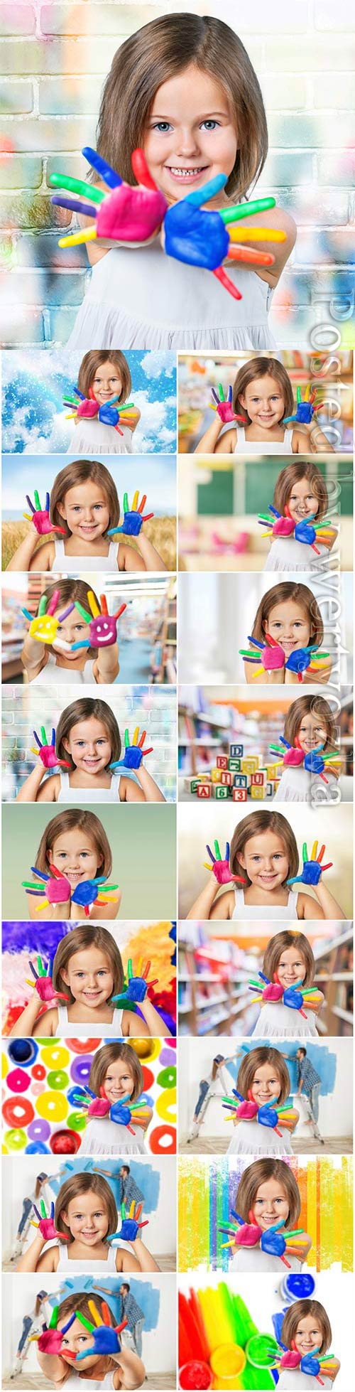 Little baby pens in paint stock photo