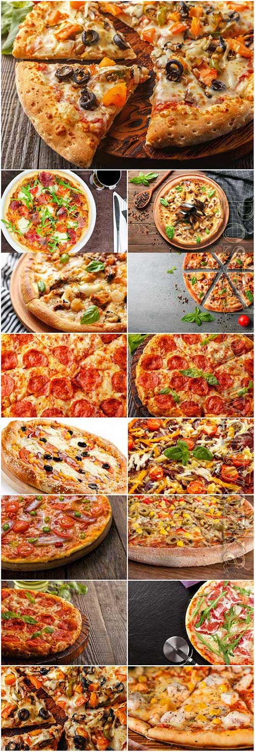 Delicious pizza with different fillings stock photo