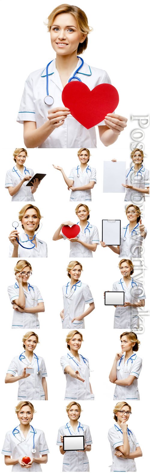 Female doctor in different poses stock photo