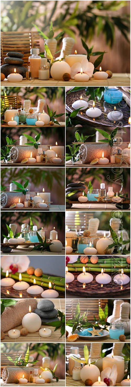 Spa composition with candle stones and bamboo stock photo